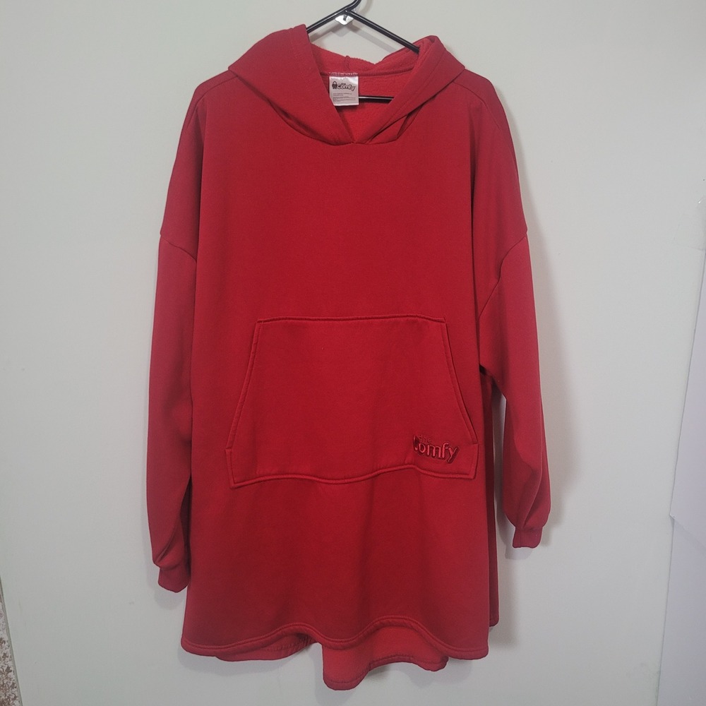 The Comfy One Size Wearable Blanket‎ Hoodie Unisex Red Oversized Fleece Pocket